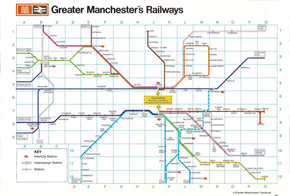 Greater Manchester local train & metrolink network maps